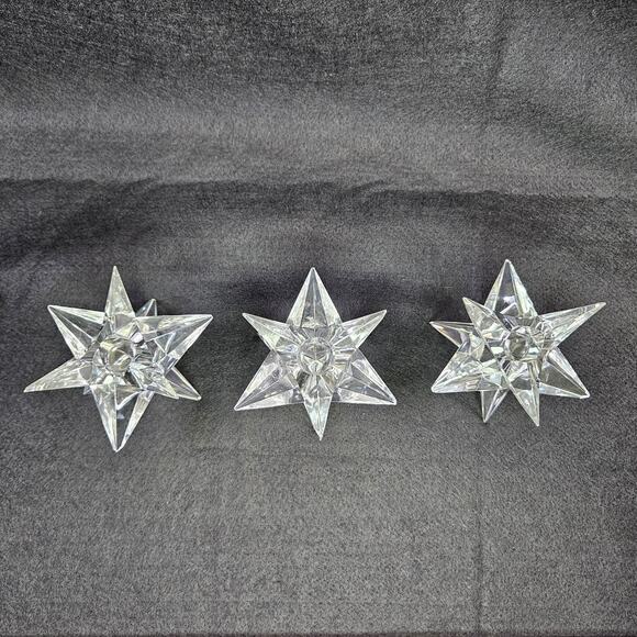VTG Rosenthal Crystal Star Candlestick Set (3) 90s Candle Holder MCM Heavy Glass - Picture 1 of 16